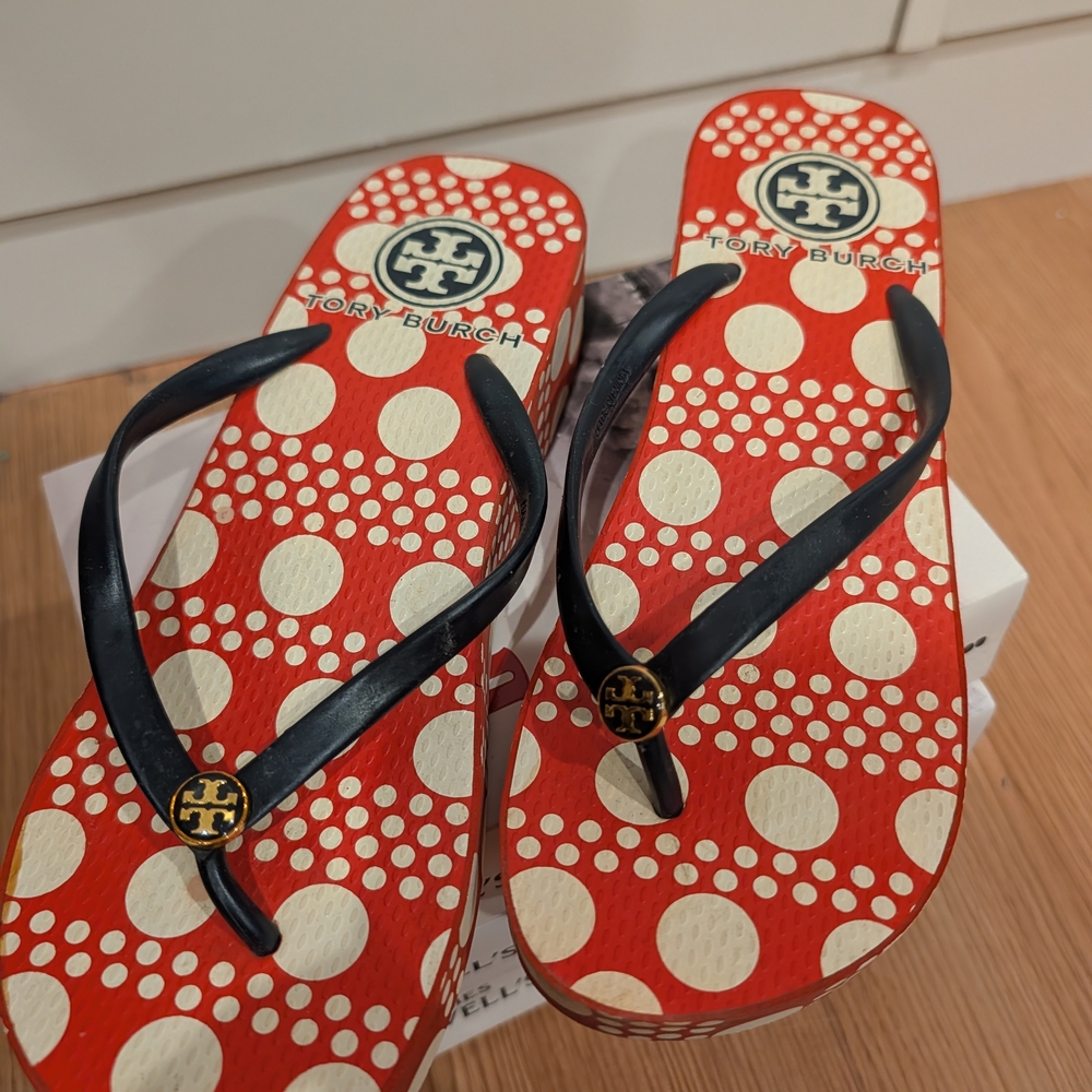 Tory Burch Red Polka Dot Flip Flops